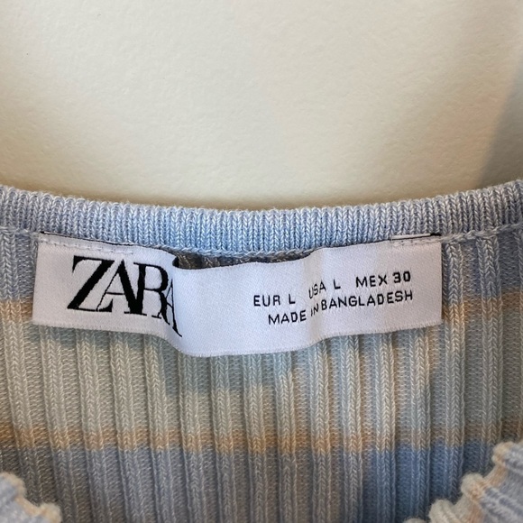 Zara Midi Pastel Striped Ribbed Knit Dress Blue White Beige Spaghetti Strap Sz L - Picture 14 of 16